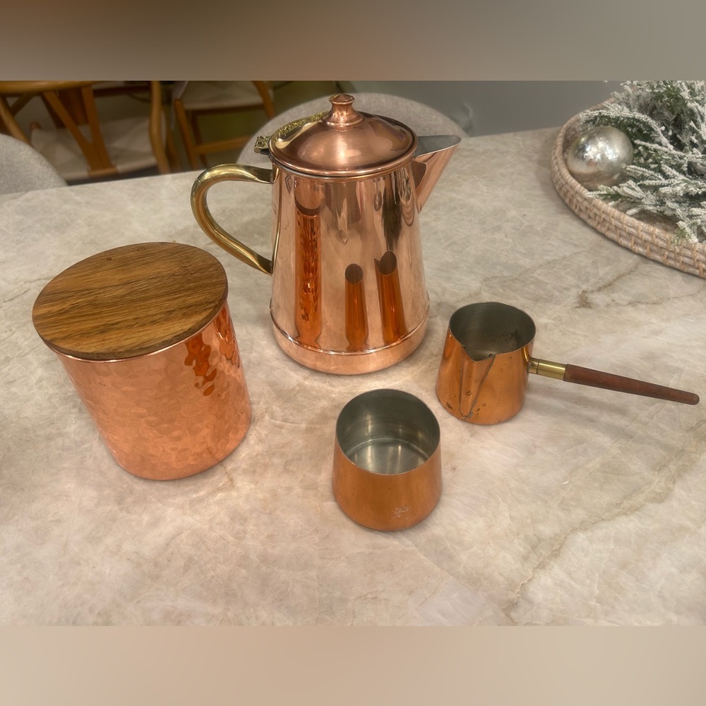 Vintage Portuguese Copper Set – Tagus Coffee Pot, Milk & Sugar + canister